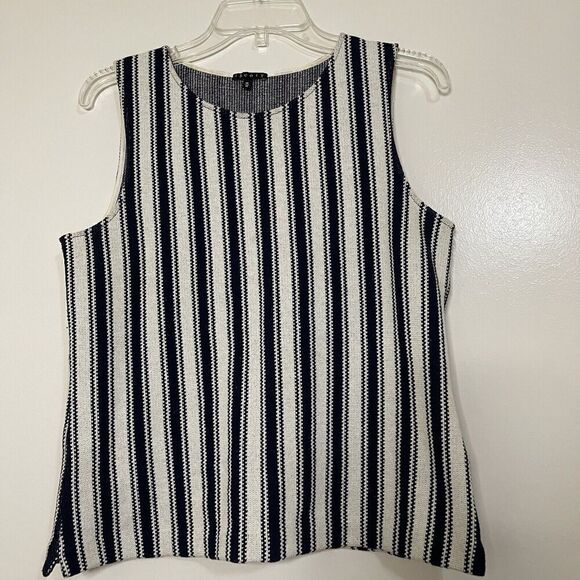 THEORY navy white knitted striped sleeveless tank top size medium - Picture 1 of 5